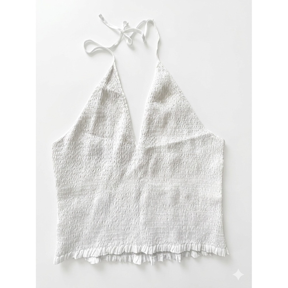 NWT Guess Y2K White Smocked Halter Top - Boho Cottagecore